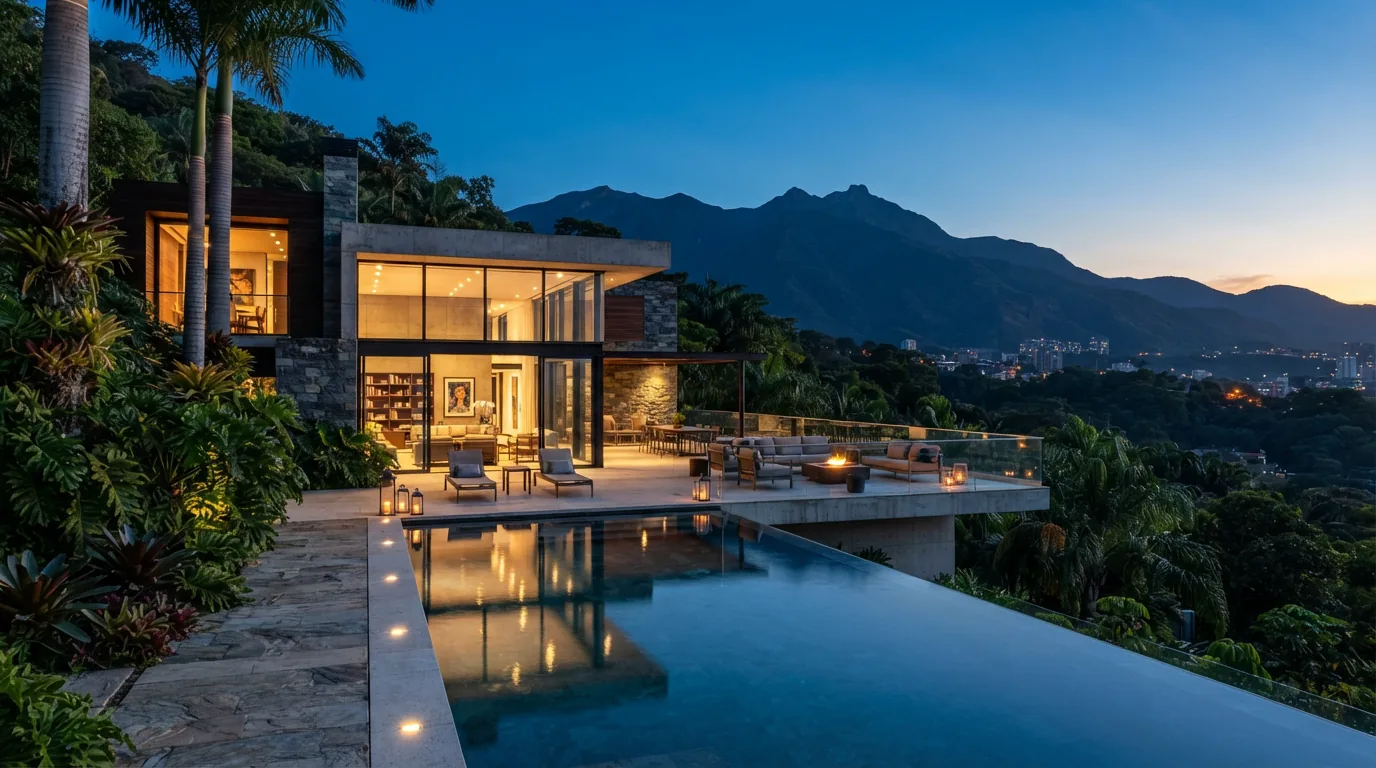 Residencia de lujo en el Country Club de Caracas con piscina y terraza iluminada