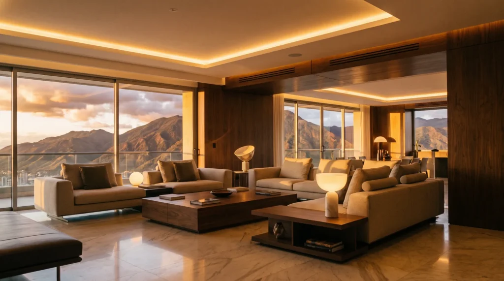 Penthouse de lujo en Las Mercedes Caracas con vista panorámica a El Ávila al atardecer